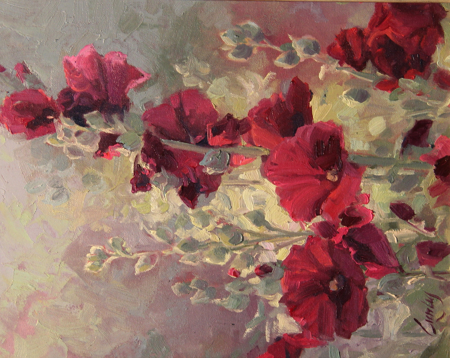 Hollyhocks in Red